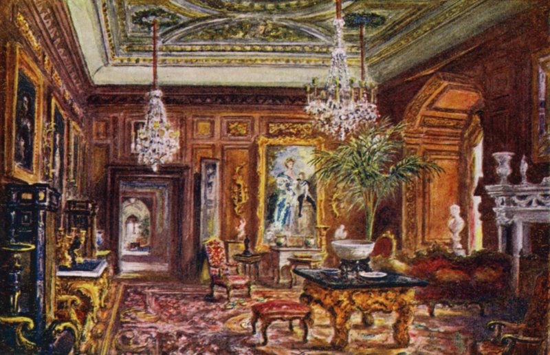 Warwick Castle: Cedar Drawing Room (väri litho) tekijältä William W. Quatremain
