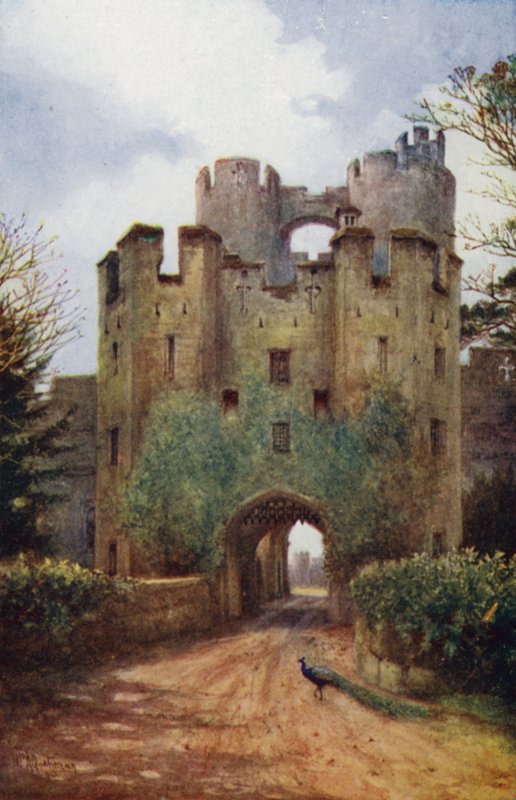 Warwickin linna: Drawbridge ja Portcullis (väri litho) tekijältä William W. Quatremain