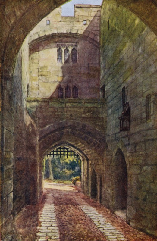 Warwickin linna: Gate House ja Portcullis (väri litho) tekijältä William W. Quatremain
