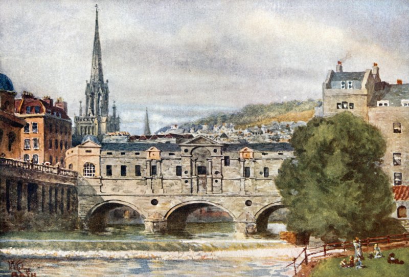 Bath, Pulteney Bridge (väri litho) tekijältä William Wiehe Collins