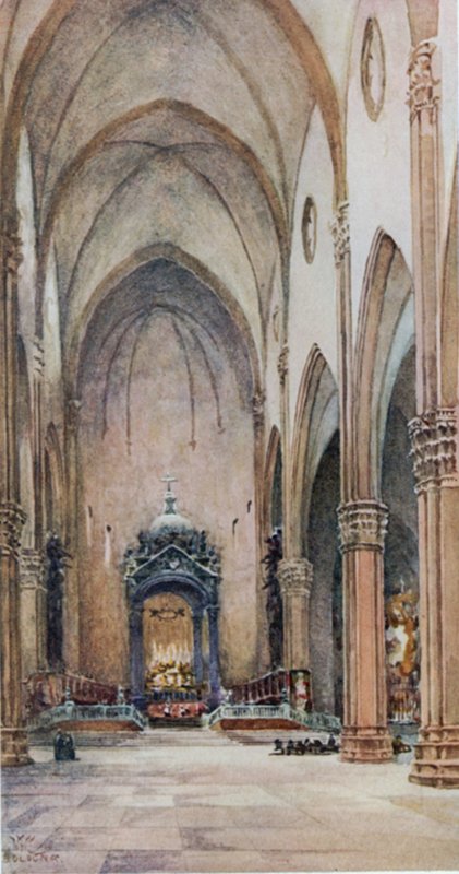 Bologna. S. Petronion sisustus (väri litho) tekijältä William Wiehe Collins