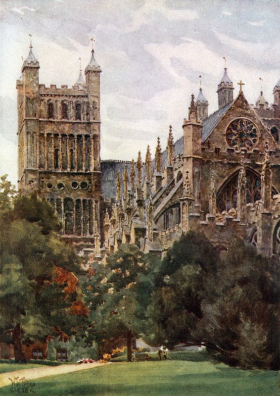 Exeter Palace Gardensista (väri litho) tekijältä William Wiehe Collins