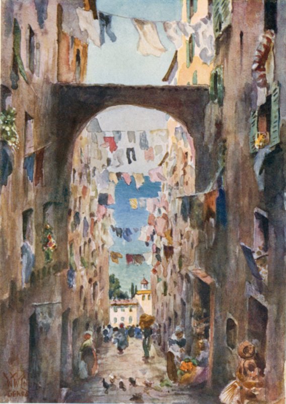 Genova. Vanha katu (väri litho) tekijältä William Wiehe Collins