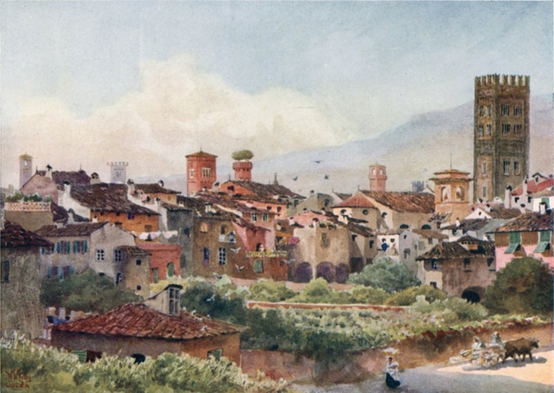 Lucca. De les muralles de la ciutat (litografia de color) finlandès tekijältä William Wiehe Collins