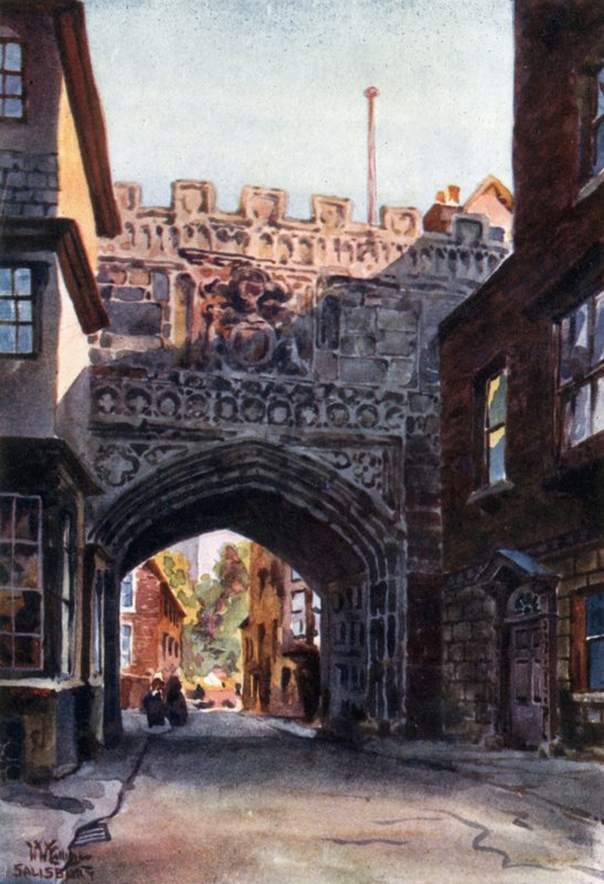 Salisbury, High Street Gateway to the Close (väri litho) tekijältä William Wiehe Collins