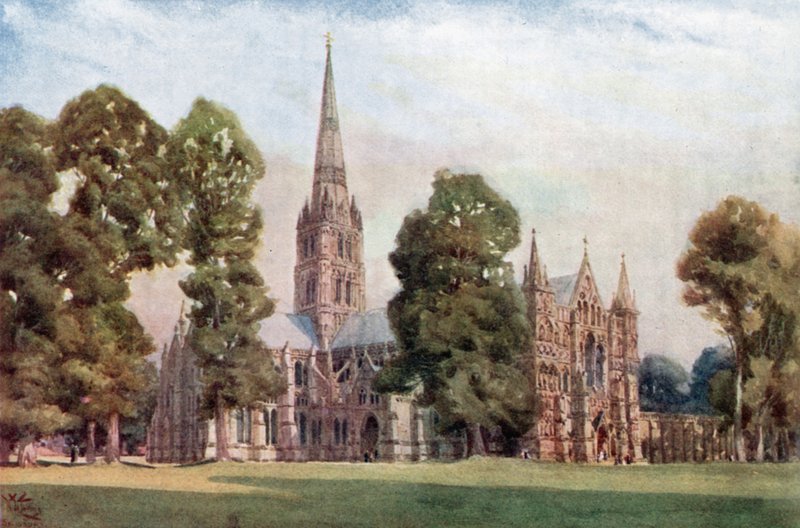 Salisbury, katedraali (väri litho) tekijältä William Wiehe Collins