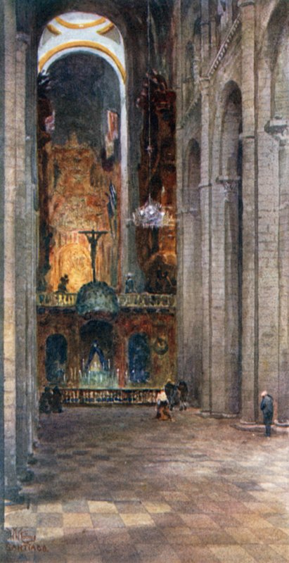 Santiago, katedraalin sisustus (väri litho) tekijältä William Wiehe Collins