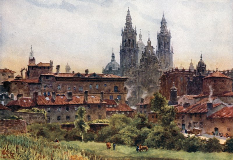 Santiago, katedraali (väri litho) tekijältä William Wiehe Collins