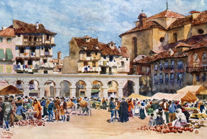 Segovia, Plaza Mayor (väri litho) tekijältä William Wiehe Collins