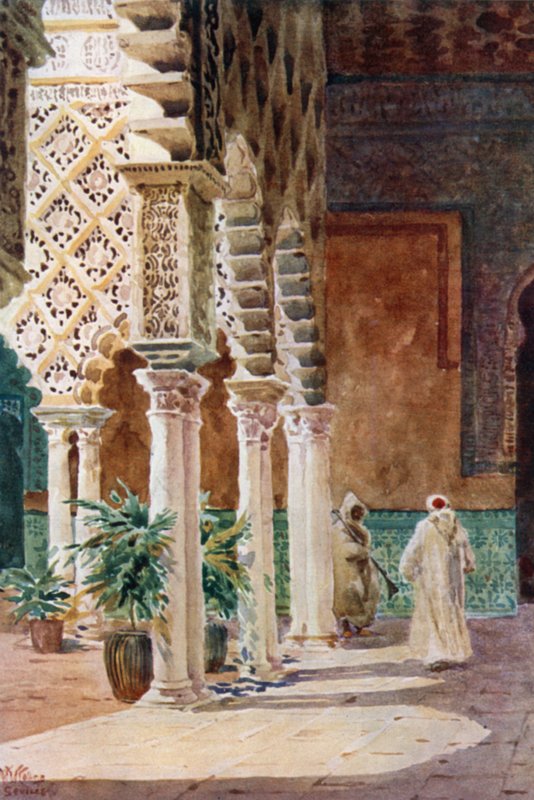 Sevilla, Alcazarissa (väri litho) tekijältä William Wiehe Collins