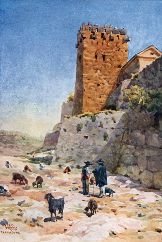 Tarragona, arkkipiispan torni (väri litho) tekijältä William Wiehe Collins