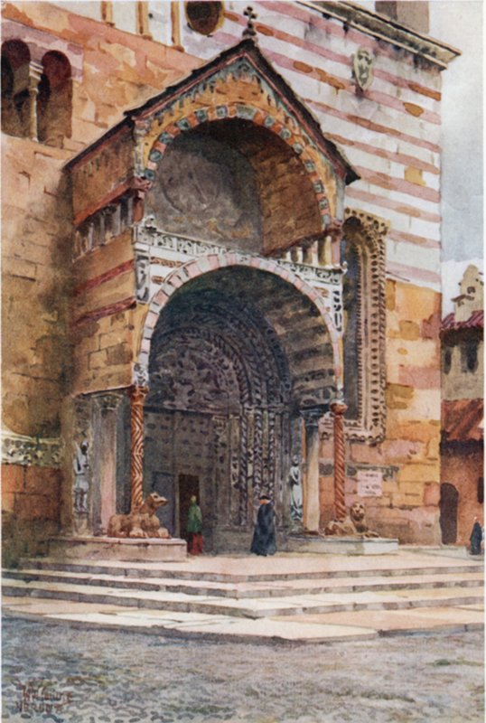 Verona. Tuomiokirkon kuisti (väri litho) tekijältä William Wiehe Collins