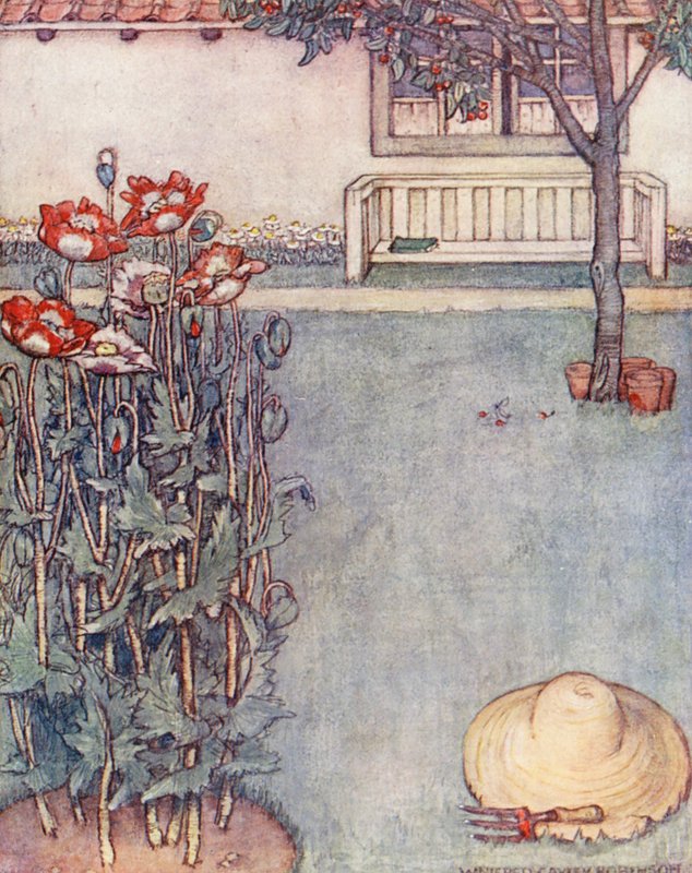 Lasten puutarhanhoitokirja: Poppies (väri litografia) tekijältä Winifred Cayley Robinson