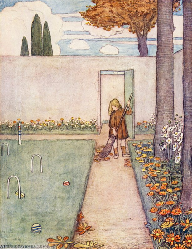 Lasten puutarhanhoitokirja: Puutarhuri (väri litografia). tekijältä Winifred Cayley Robinson