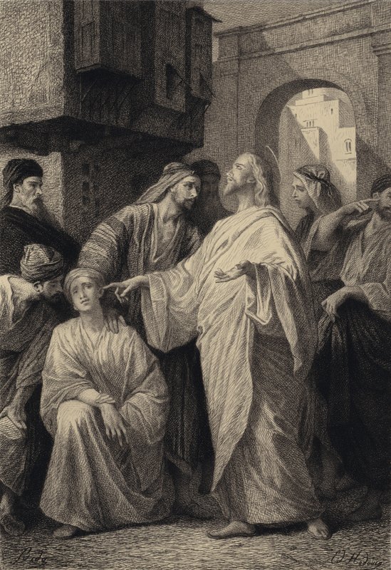 Jeesus parantaa kuuron tekijältä after Albert Robida