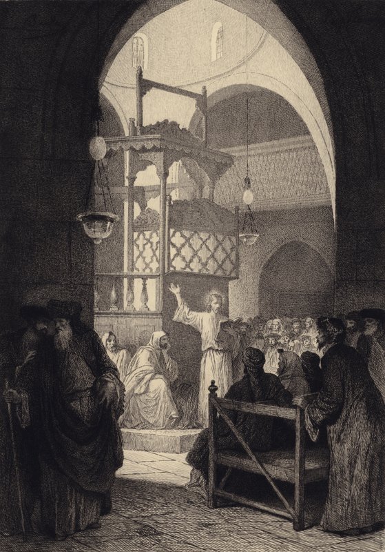 Jeesus synagogassa tekijältä after Albert Robida