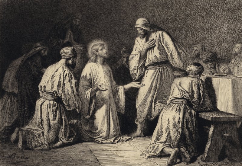 Jeesus rukoilee opetuslastensa keskellä tekijältä after Albert Robida