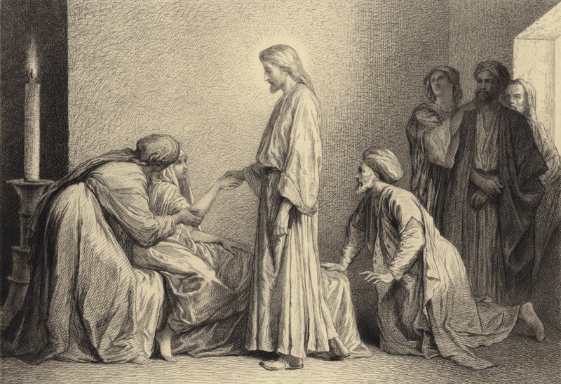 Jeesus herätti nuoren lapsen kuolemasta tekijältä after Albert Robida