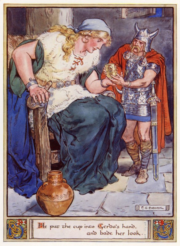 Hän laittoi kupin Gerdasin käteen ja katsoi häntä tekijältä after Charles Edmund Brock