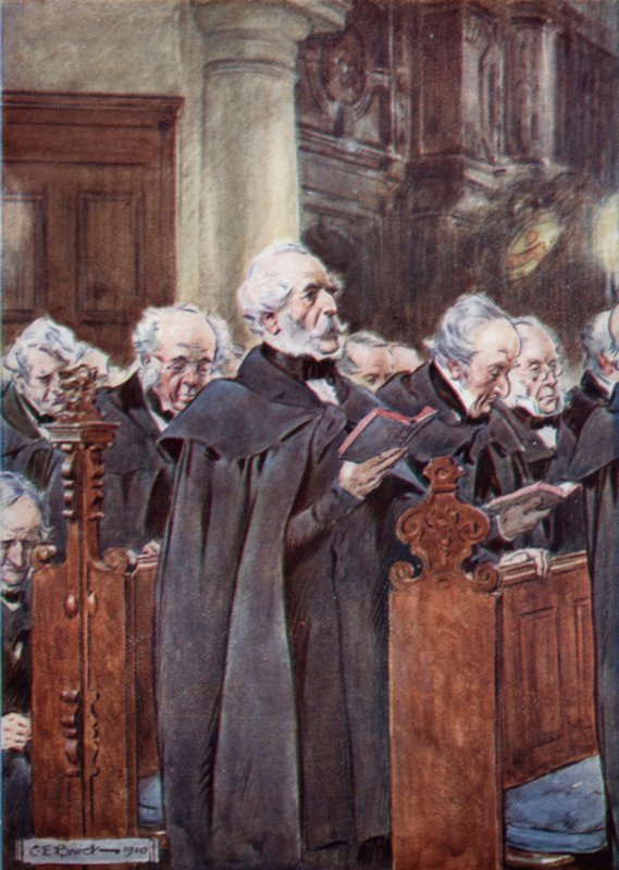 Hänen rakas vanha päänsä oli kumartunut rukouskirjansa päälle tekijältä after Charles Edmund Brock