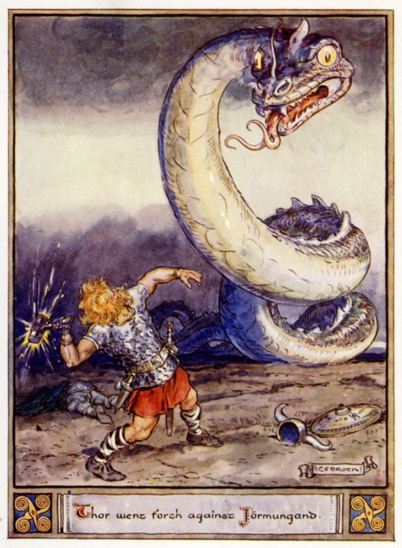 Thor lähti Jormungandia vastaan tekijältä after Charles Edmund Brock