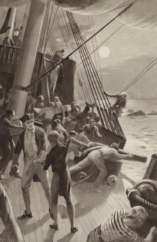 Kapteeni James Cooks laiva on pulassa Cape Tribulationin edustalla tekijältä after Charles Mills Sheldon