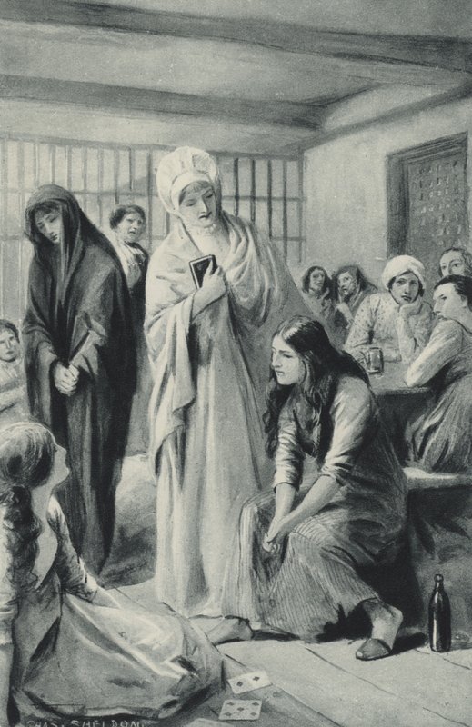Elizabeth Fry kävelee vapaasti sisään ja ulos Newgaten vankityrmistä tekijältä after Charles Mills Sheldon