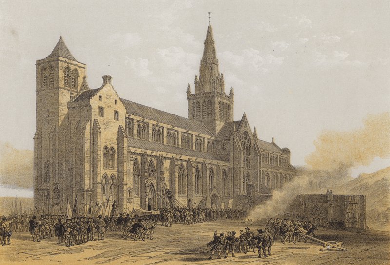 Glasgow (St Mungos) katedraali, ulkopuoli (chromolitho) tekijältä after David Roberts