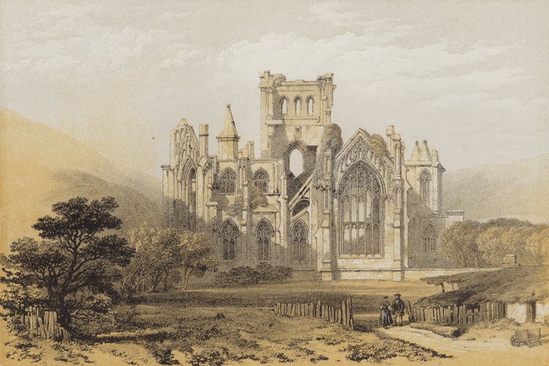 Melrose Abbey, idästä (chromolitho) tekijältä after David Roberts