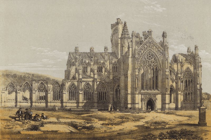 Melrose Abbey, etelästä (chromolitho) tekijältä after David Roberts