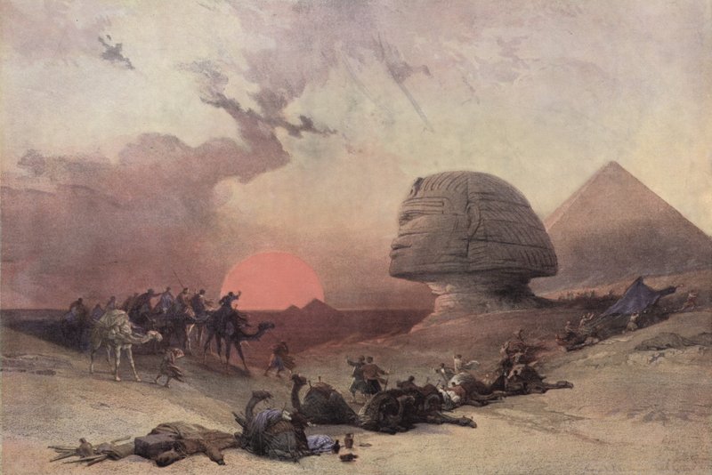 Cheopsin ja Sfinksin pyramidi lähellä Gizaa, Egypti tekijältä after David Roberts