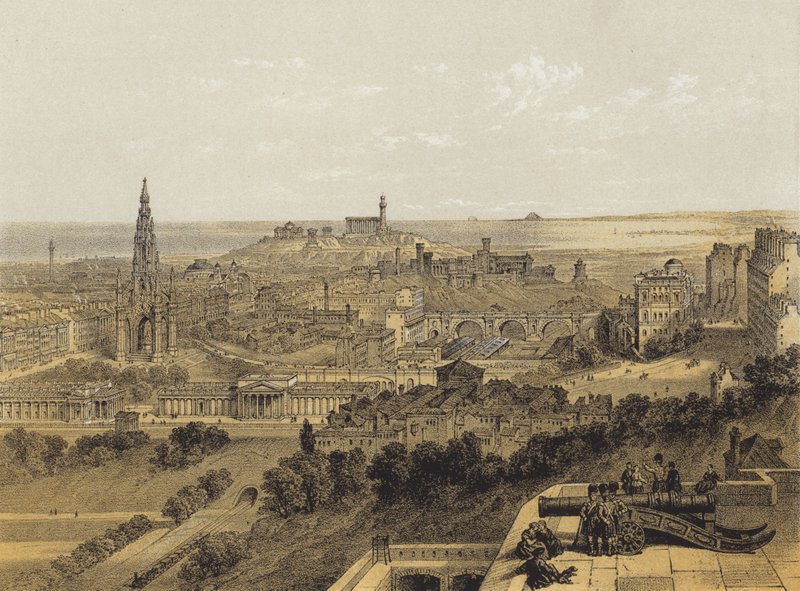 Näkymä Edinburghiin linnasta (chromolitho) tekijältä after David Roberts
