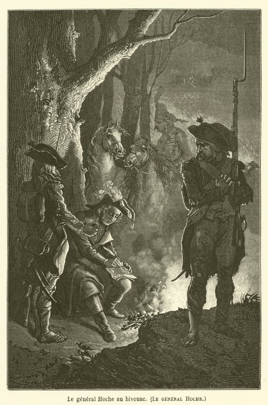 Kenraali Hoche bivouacissa, kenraali Hoche tekijältä after Emile Antoine Bayard