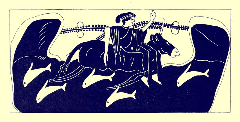 Europa and the Bull, kuvitus J. E. Harrisonin ja D. S. MacCollin kreikkalaisesta maljamaalauksesta, julkaistu 1894 (digitaalisesti paranneltu kuva) tekijältä after English School