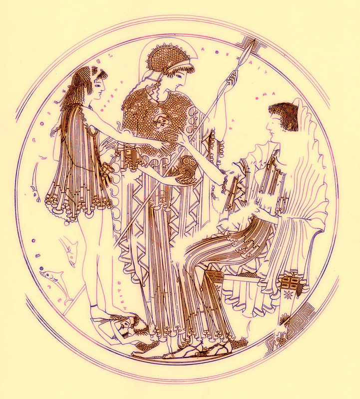Theseus ja Amphitrite, kuvitus J. E. Harrisonin ja D. S. MacCollin kreikkalaisesta maljamaalauksesta, julkaistu 1894 (digitaalisesti paranneltu kuva) tekijältä after English School