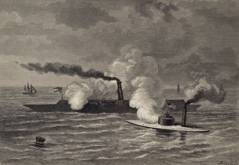 Monitorin hyökkäys Merrimackiin tekijältä after Felix Octavius Carr Darley