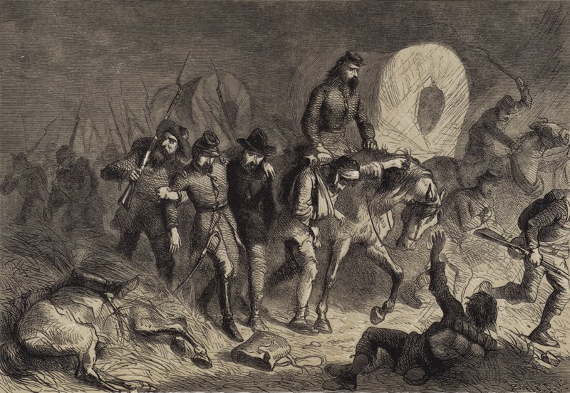 Konfederaatioiden vetäytyminen Shilohista tekijältä after Felix Octavius Carr Darley