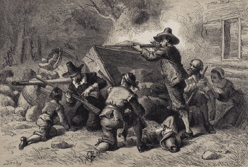 Virginialaiset puolustavat itseään intiaaneja vastaan tekijältä after Felix Octavius Carr Darley