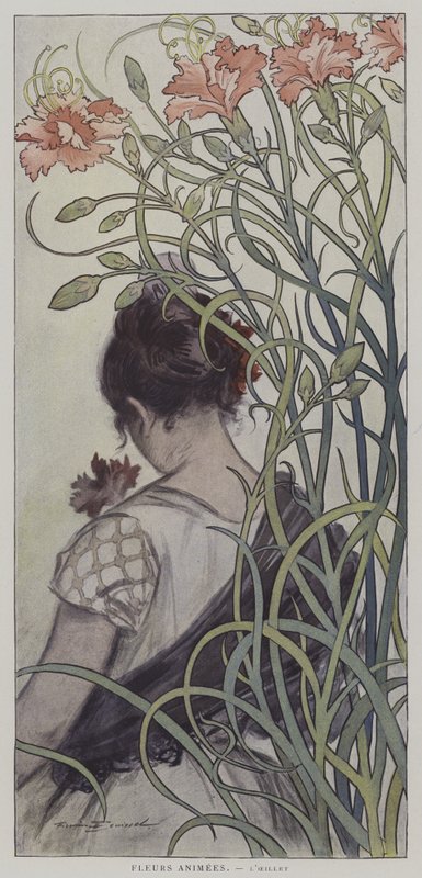 Fleurs Animees. LOeillet. (Animoidut kukat: neilikka) tekijältä after Firmin Bouisset