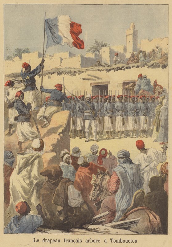 Ranskan lipun nostaminen Timbuktuun tekijältä after Frederic Theodore Lix