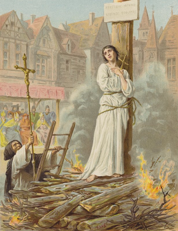 Jeanne DArcin kärsimys (chromolitho) tekijältä after Frederic Theodore Lix