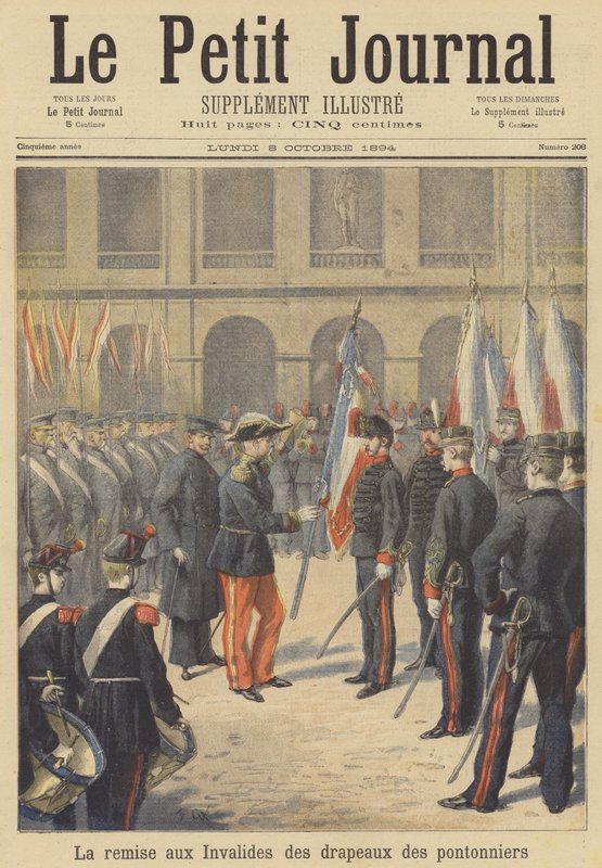 Hajautetun 2. Artillerie-Pontonniers-rykmentin liput luovutetaan Les Invalidesissa tekijältä after Frederic Theodore Lix