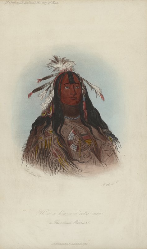 H?co-a-h?co-a-h?cotes-min, Flat Head Warrior (akvatinta) tekijältä after George Catlin