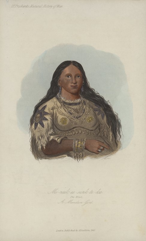 Mi-neek-ee-sunk-te-ka, Minkki, Mandan-tyttö (akvatintta) tekijältä after George Catlin