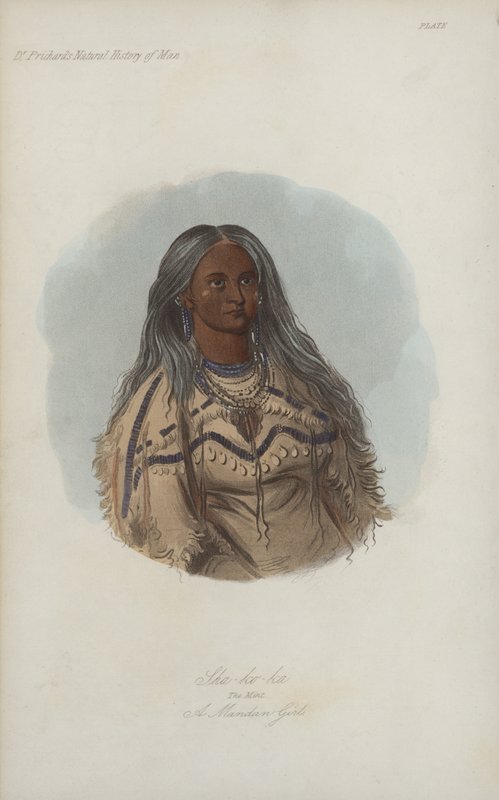 Sha-ko-ka, The Mint, A Mandan Girl (akvatinta) tekijältä after George Catlin