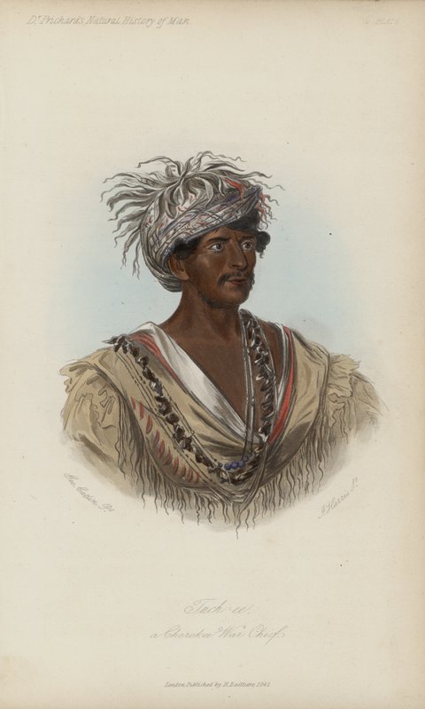Tuch-ee, Cherokee-sotapäällikkö (akvatinta) tekijältä after George Catlin