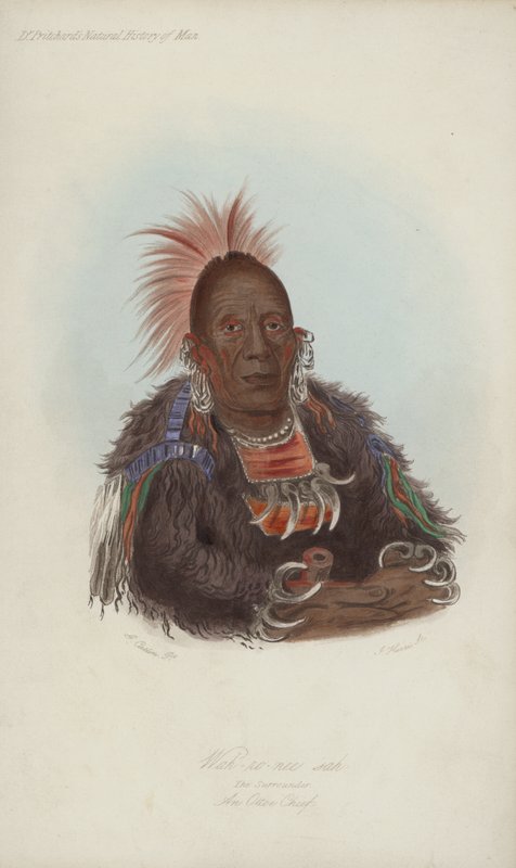 Wah-ro-nee sah, Surrounder, Ottoe Chief (akvatinta) tekijältä after George Catlin