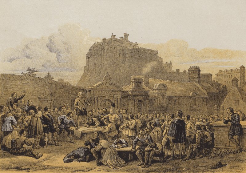 Greyfriarsin kirkkopiha, liiton allekirjoittaminen (chromolitho) tekijältä after George Cattermole