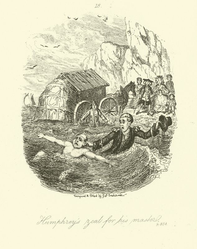 Tobias Smollettin Humphry Clinker -teoksen kuvitus. tekijältä after George Cruikshank