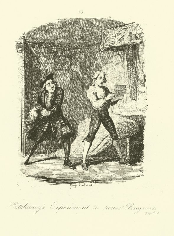 Tobias Smollettin kuvitus Peregrine Pickle -teokseen. tekijältä after George Cruikshank